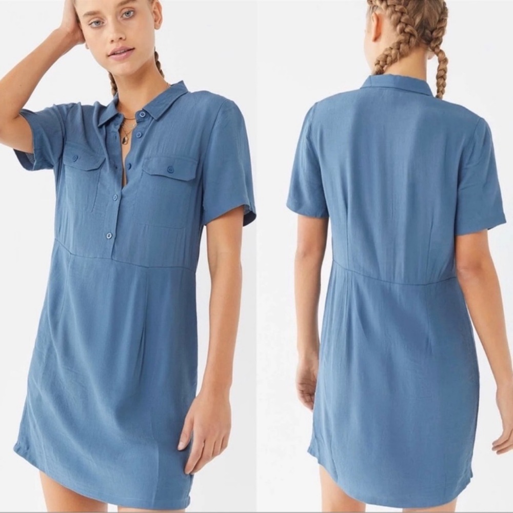 Casual Short Sleeve Shirt Dress in Slate Blue